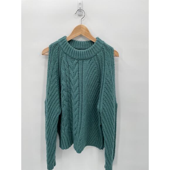 Urban Outfitters NWT Teal Cold Shoulder Cable Knit Sweater L - Picture 5 of 10